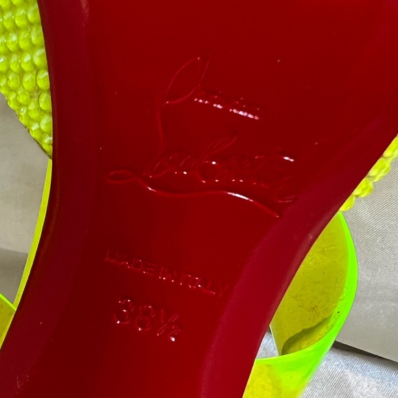 Brand New* CHRISTIAN LOUBOUTIN Suede PVC Neon Yellow Choc Strass Pumps - Picture 9 of 9